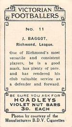 1933 Hoadley's Victorian Footballers #11 Jack Baggott Back